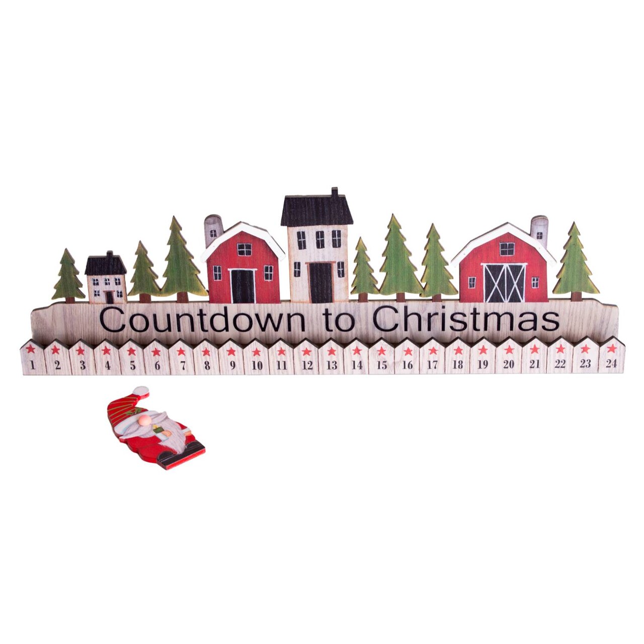 Gerson Christmas Village Countdown Calendar, Freestanding Wood Santa Advent Christmas Holiday Decor, 21.75 inches